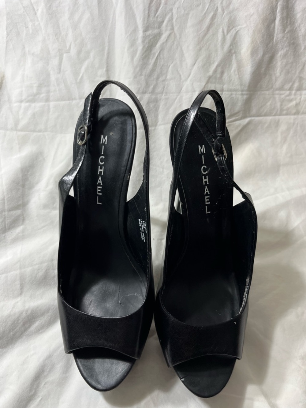 Michael Slingback Leather Peep-Toe Platform Heels